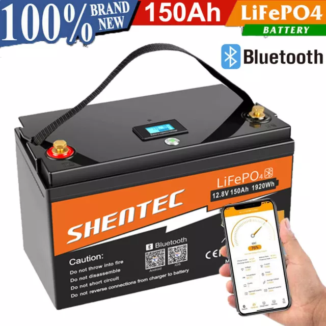 12V 150Ah Lithium Batterie LifePO4 Akku 1920Wh Wohnmobil Solaranlage Bluetooth