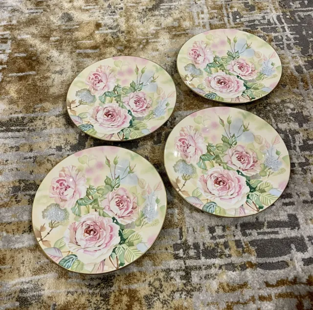Lot Of (4) Spode EDWARDIAN ROSE with GOLD TRIM Luncheon Plate Fine Bone China