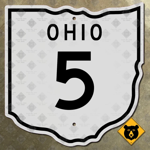 OHIO STATE ROUTE 5 highway road sign 1952 Warren Ravenna Cortland 15x16 ...