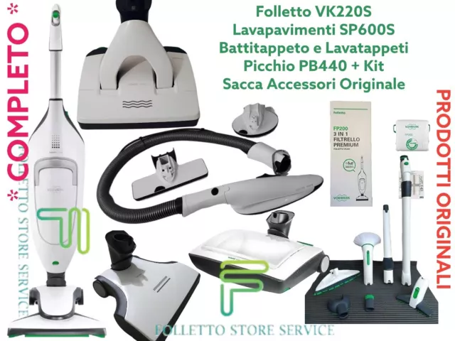 VORWERK FOLLETTO VK 220 S PULILAVA SP530 EB370 COMPLETO TUBO E KIT NUOVO  EXPO