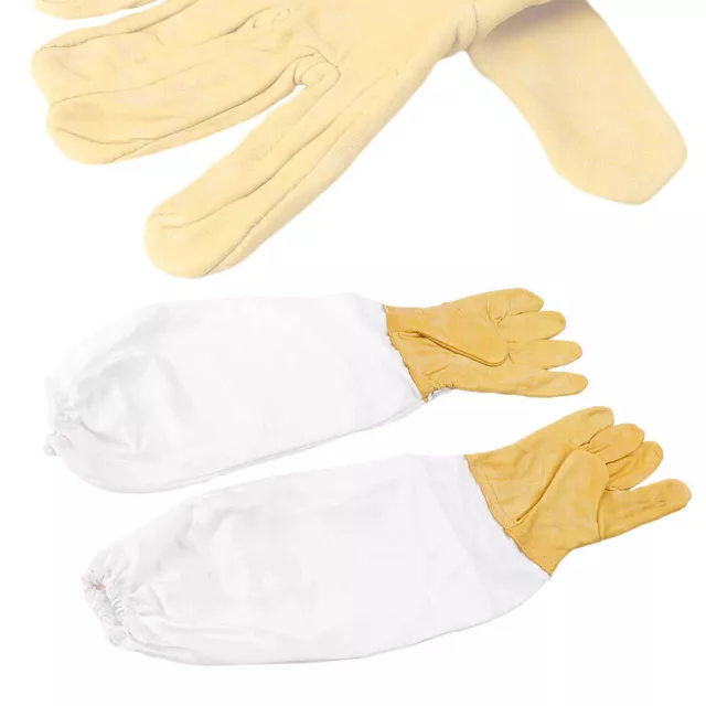 1Pair New Protective Beekeeping Vented Long Sleeves Gloves Goatskin Yellow s