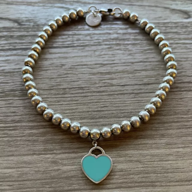 Tiffany & Co Return to Tiffany Blue Enamel Mini Heart Tag Bead Bracelet