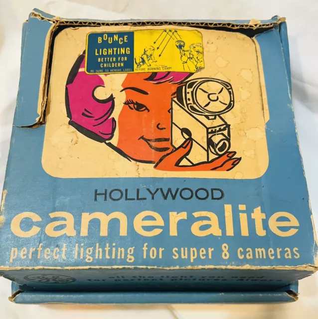 Vintage Working GE Hollywood Cameralite Super 8 Camera Light W/ Box Model No 919