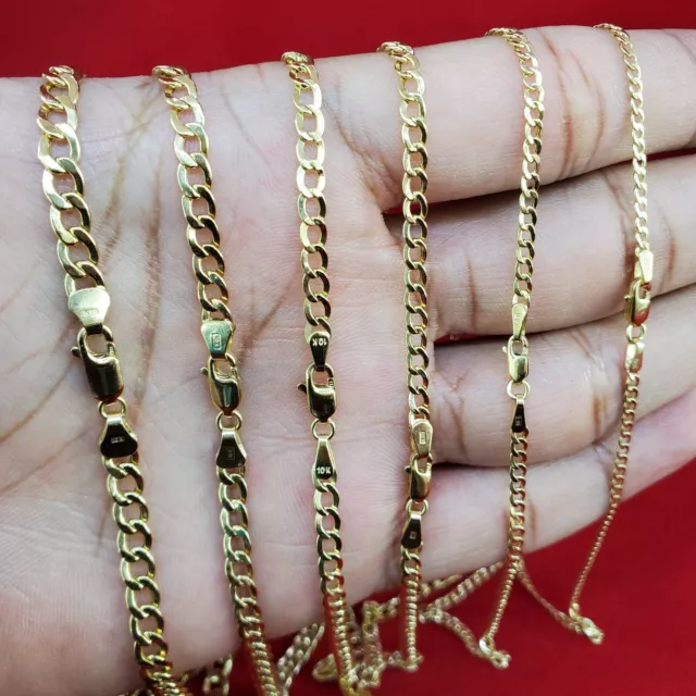 10K Yellow Gold 2mm-5mm Curb Cuban Chain Link Necklace Bracelet 7"-30"
