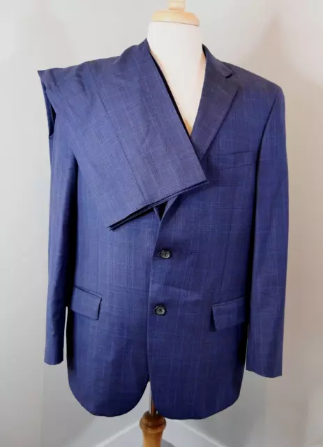 Hart Schaffner Marx Mens Two Piece Suit 44R Navy Blue Windowpane 38x28 Pant Mint