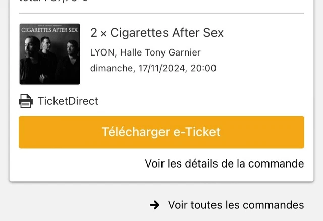 2 PLACES DE concert Cigarette After Sex Lyon 17 novembre EUR 120  