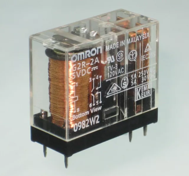 Omron G2R-2A-5V Relay ╍ DC 5 volt, DPST 5A contacts ╍ 6 pin gp. PCB, from stock