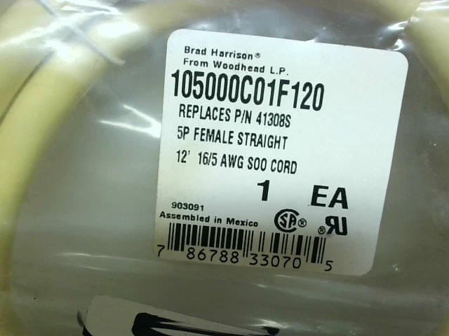 Brad Harrison 105000C01F120 Cordset Female 5P Straight 12ft - Factory Sealed