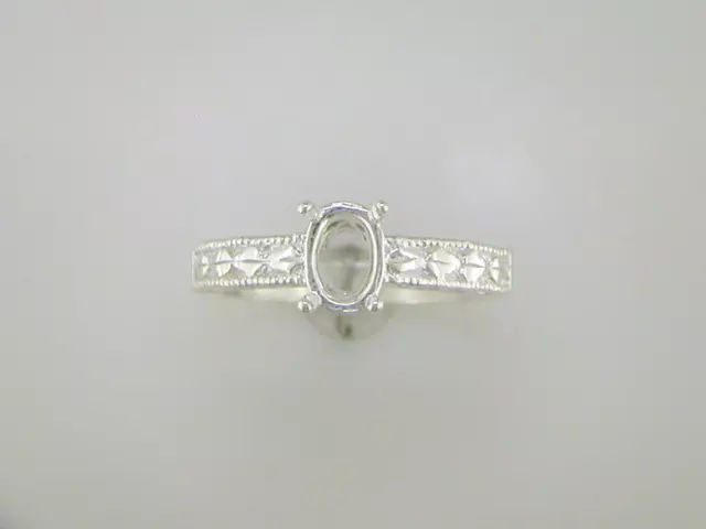 Oval Engraved Shank Ring Setting Ring Setting Sterling Silver