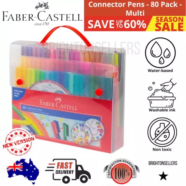 Faber Castell 80 Pack Connector Pens Kids Texters Colouring Drawing Art School