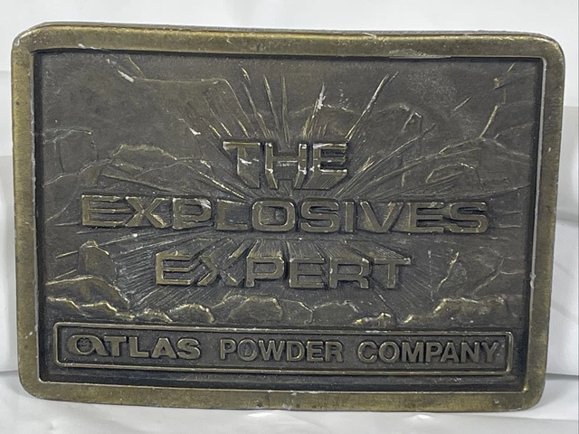 Vintage The Explosives Expert Atlas Powder Company Kalcaco Brass Belt Buckle.