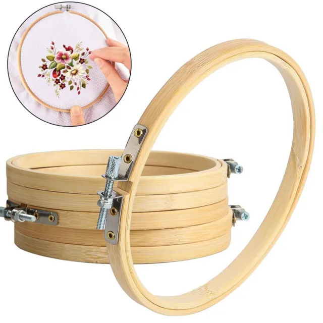 Bamboo Wooden Embroidery Hoop Rings for DIY Cross Stitch Needle Craft Tools USA