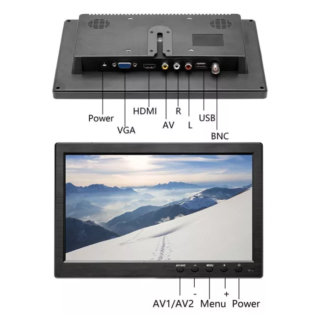 10.1" Inch HD LCD Screen Monitor PC CCTV HDMI/VGA/BNC Color Display Dual Speaker 3