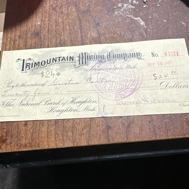 Trimountian Mining Co Houghton Michigan Copper Mine Draft 1901