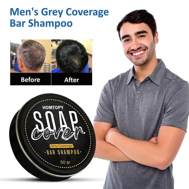 Men's Grey Coverage Bar Shampoo Hair Darkening Black Hair-Cover For Grey W1M6