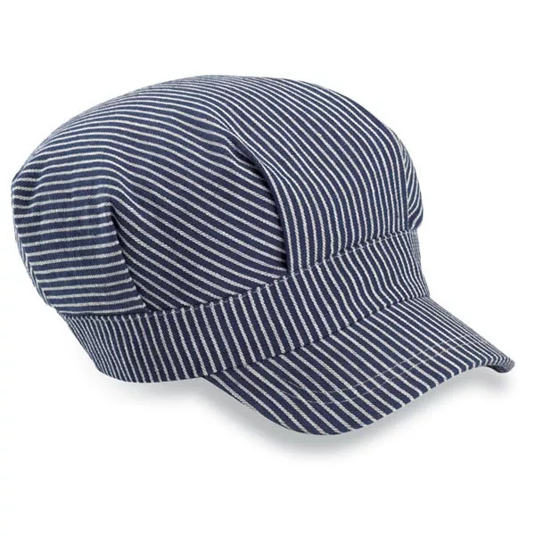 6 ADULT Navy Blue STRIPED ENGINEER'S TRAIN HAT CAP Railroad Elastic Nice!