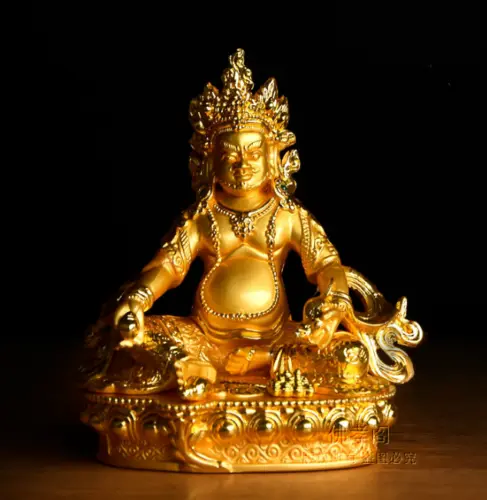 5.7"Tibet Tibetan Buddhism Copper Alloy Yellow Jambhala Wealth God Buddha Statue