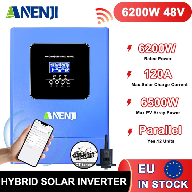 6200W 48V HYBRID Solar Inverter On-Grid+Off-Grid MPPT 120A 220/230Vac ...