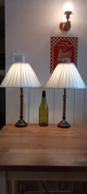 Lovely Pair Barley Twist Table Lamps With Pleat Shades