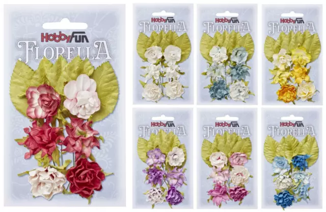 6 Blüten + 6 Blätter aus Maulbeerpapier 3 cm, Florella von Hobbyfun