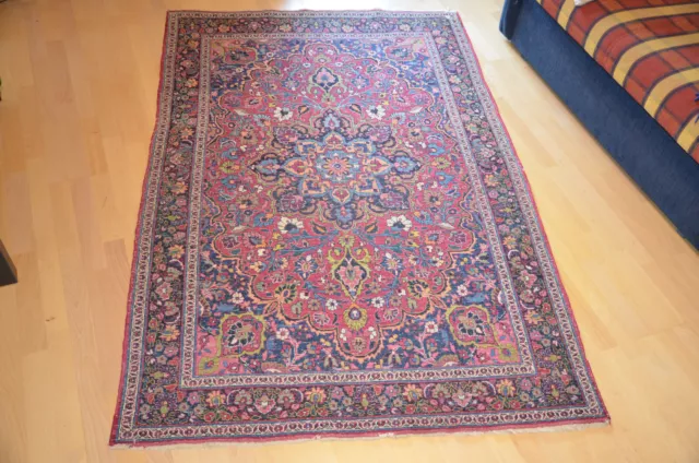 Orient Perser Teppich Keshan/Isfahan 196x128 cm -Antiker 100 Jahre alter Teppich