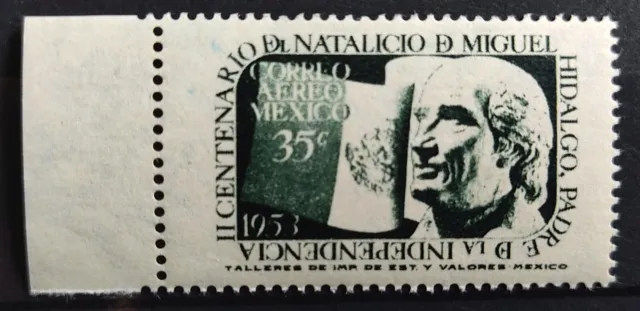 MEXICO 1953 Sc. C207a 35c HIDALGO w/ GOBIERNO MEX. wmk, MNH, very rare wmk error