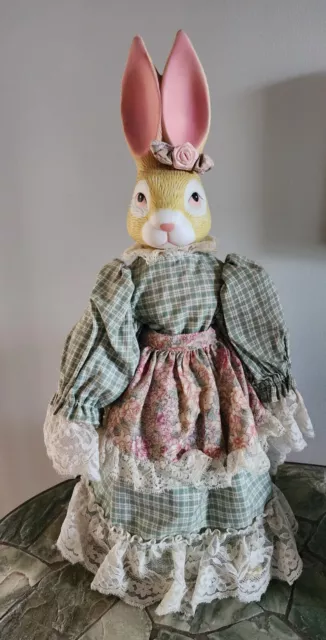 Vintage Easter Rabbit/Bunny Doll Porcelain Head Hands Feet Soft Body w/Stand 16"