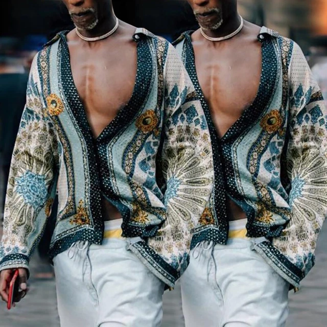 Camicia da uomo casual boho top larghi risvolto bottoni camicia vacanze estive