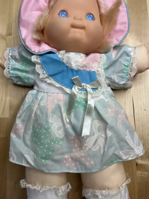 Vintage Fisher Price Puffalump Kids Plush Stuffed Doll Blue Ribbon Dress Bonnet 5