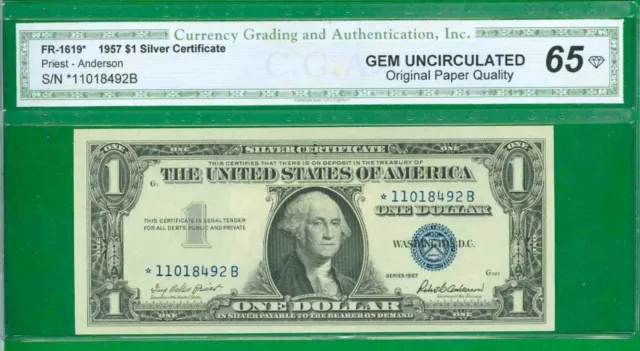 $1 1957 1 */B Block Blue Seal Silver Certificate Gem Uncirculated Star Opq 65