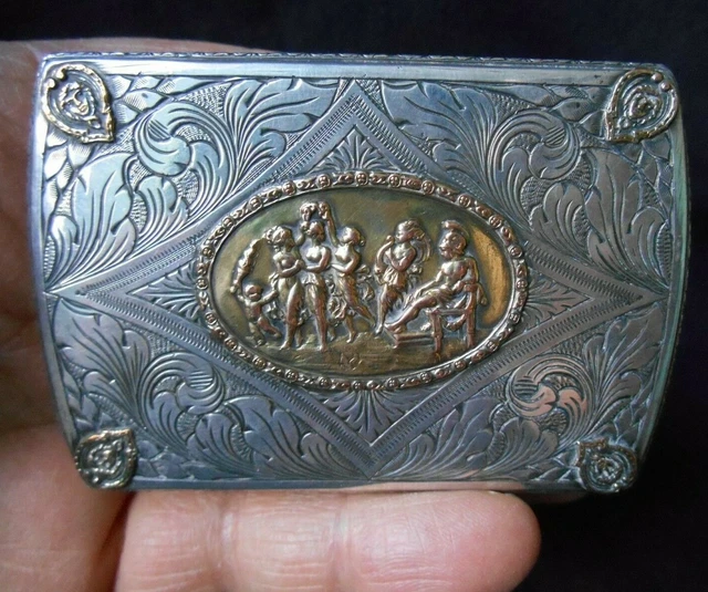 BOITE ARGENT VERMEIL 7,8 cm 58 g TABATIÈRE BONBONNIÈRE solid SILVER snuff BOX EUR 159,00 - PicClick FR