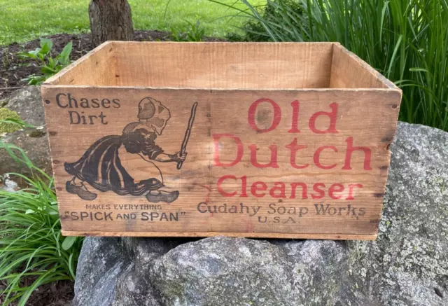 Vintage Antique Old Dutch Cleanser Cudahy Soap Works Wood Wooden Box Crate Adv