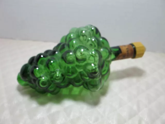 RARE Gori Green Glass Cluster Grapes Figural Liquor Bottle w Lid & Inside Stoppe