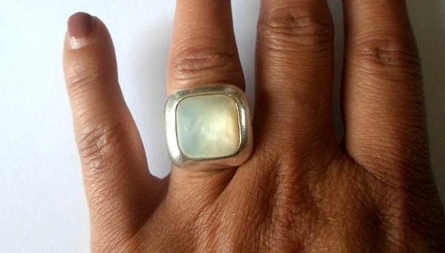Bague Argent Massif Avec Vague De Nacre Blanche - Taille 54 - Occasion