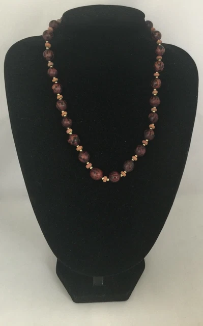 Collier Court Vintage Années 50/60 – Perles En Fonte De Verre Et Métal Doré – Occasion, Style Rétro