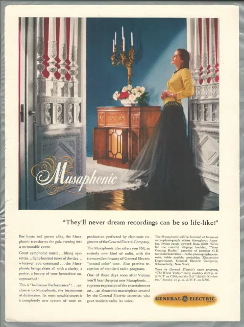 1945 GENERAL ELECTRIC advertisement, Musaphone record player radio