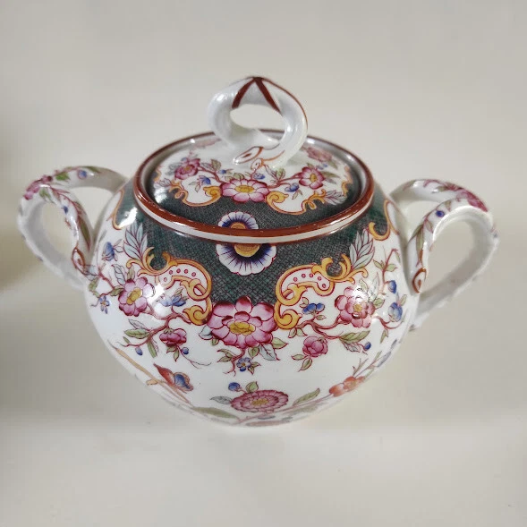 Ensemble sucrier et 7 mugs / tasses à fleurs bleues en porcelaine de Limoges Castel France - Arts de la table