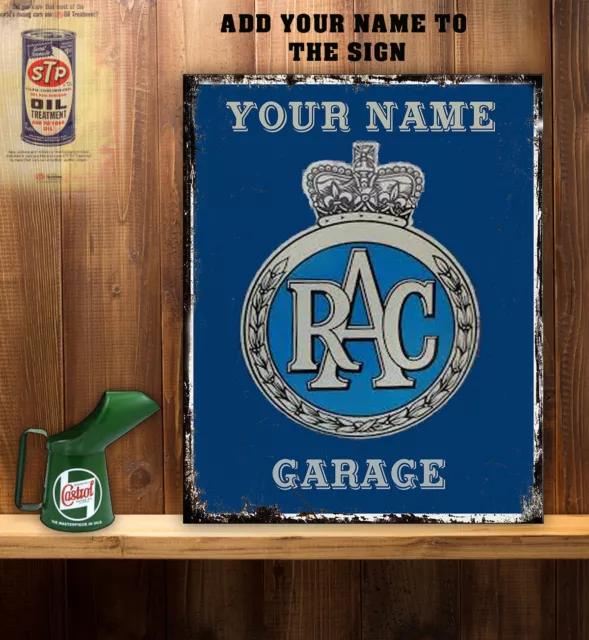 PERSONALISED RAC CAR SERVICE GARAGE WORKSHOP SHED Vintage Metal Wall Sign RS136