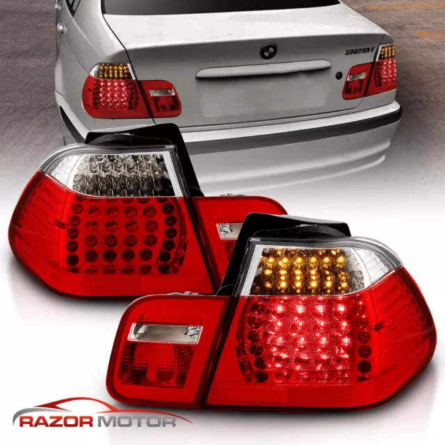 1999 2000 2001 Fit BMW E46 325i/330i/323i/328i 4DR LED Red Clear Taillights Pair