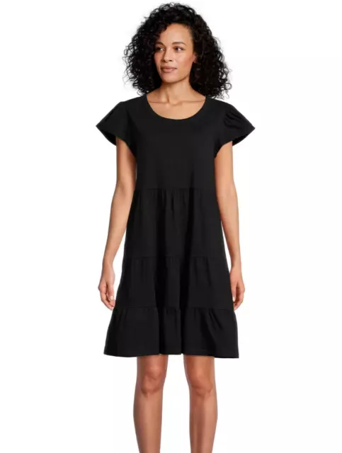 NWT Time & Tru Women's XL (16-18) Black Short Sleeve Tiered Knit Dress w Pockets