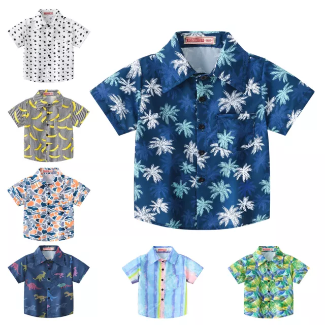 Kleinkind Kinder Baby Boys Hawaiian Print Shirt Sommer Strand Button Down Top