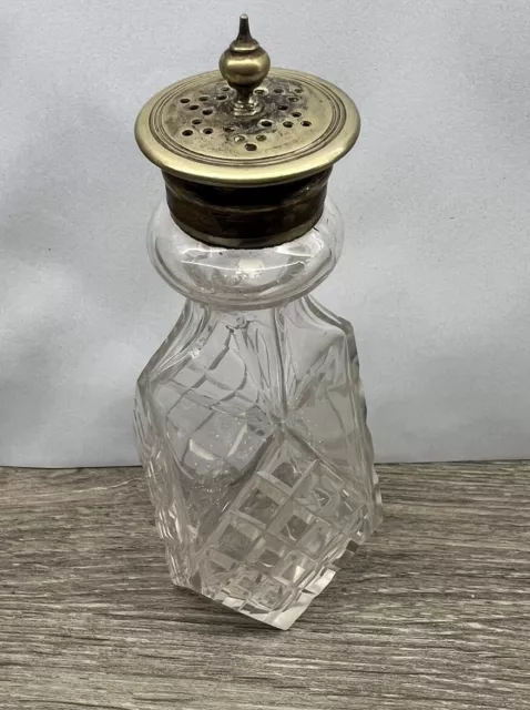 Vintage Glass Salt Or Pepper Pot With metal/brass? Hinged lid.