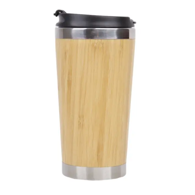 Stainless Steel and Bamboo 15oz Insulated Tumbler Mug with Removable Lid