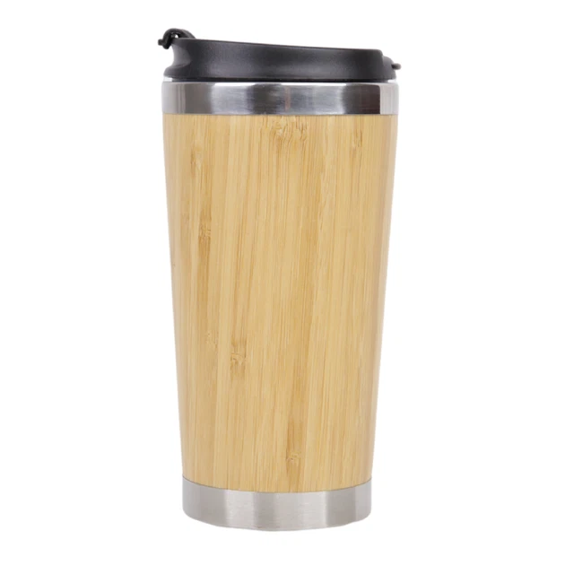 Stainless Steel and Bamboo 15oz Insulated Tumbler Mug with Removable Lid