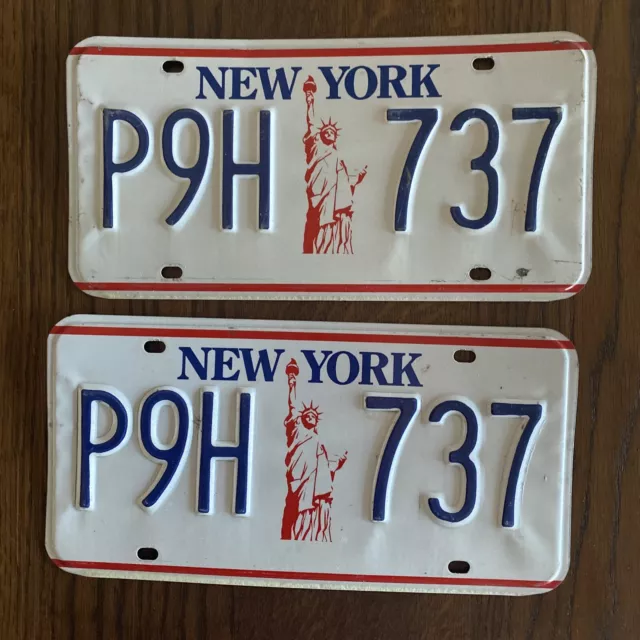 Vintage Pair Ny New York Statue Of Liberty Old License Plate Tags