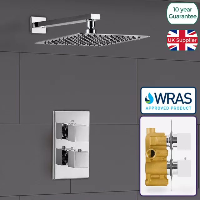 Round Square 2 Dial 1 Way Concealed Thermostatic Shower Mixer Valve Head Set