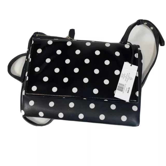 French Connection Womens Crossbody Handbag Polka Dot Black S Flap Pockets New