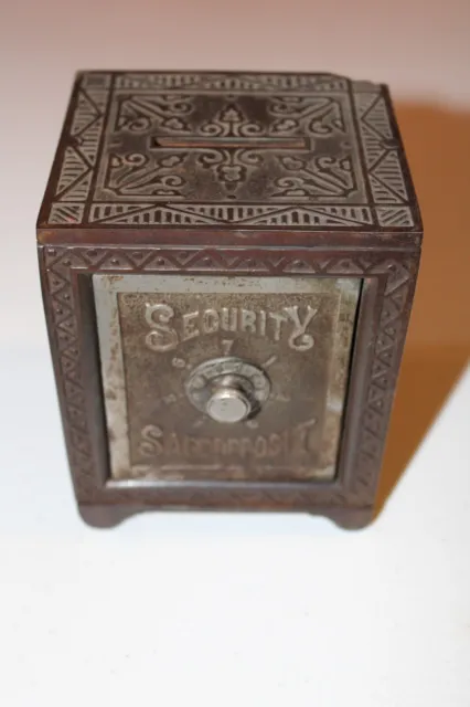 Antique 1887 Cast Iron Security Safe Deposit  Bank  4.75" X 3.75" - NICE!!