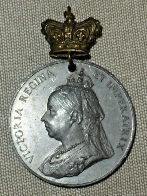 Rare Antique Queen Victoria Diamond Jubilee Commemorative Medal Crown Pin, 1897