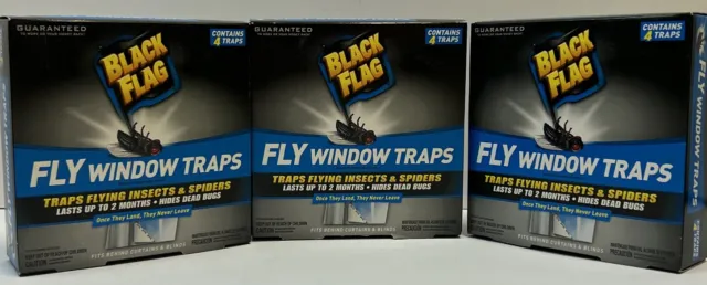 Black Flag Fly Window Traps 4 Traps for Flying Insects & Spiders Lasts 2 Mon. X3